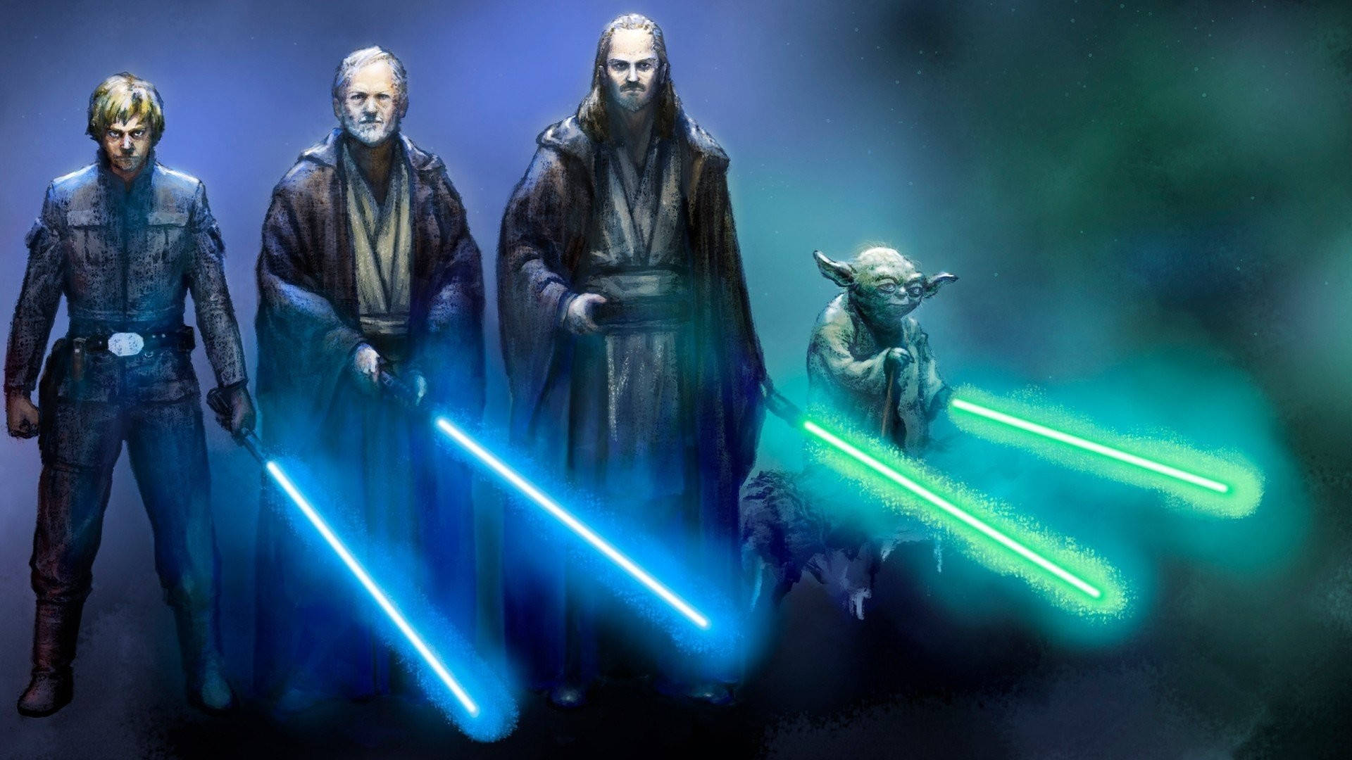 Yoda Og Andre Star Wars-karakterer Ser Cool Ud På Tapetet Wallpaper