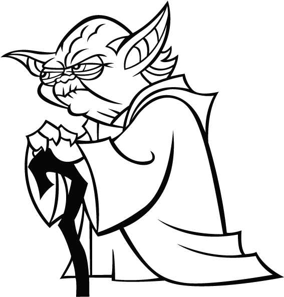 Yoda Contemplative Pose Line Art PNG