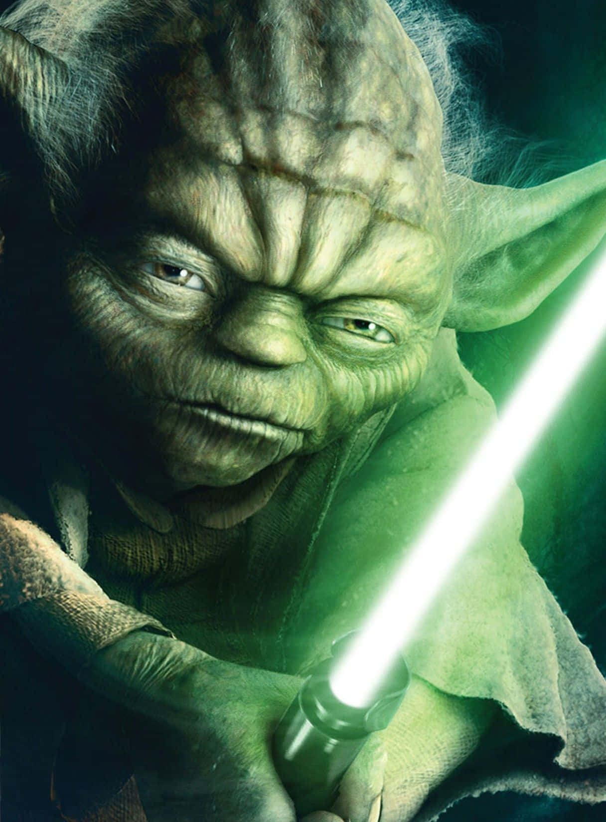 Yoda,der Forsigtigt Træner Sin Samuraikunst Med Sværd
