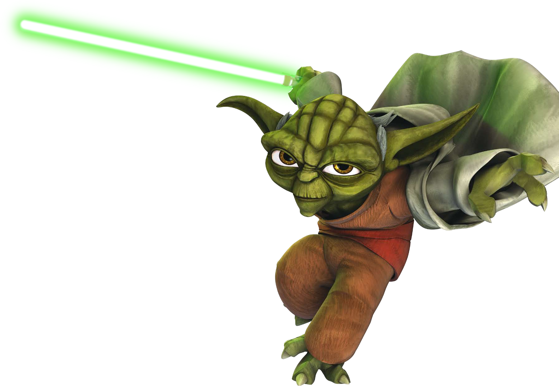 Yoda With Lightsaber Action Pose PNG