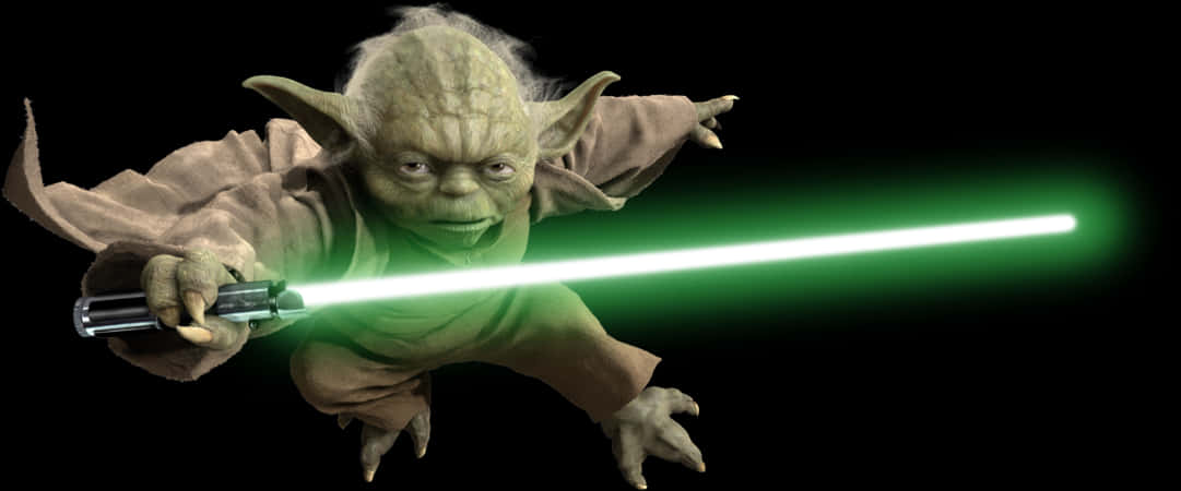 Yoda With Lightsaber Action Pose PNG