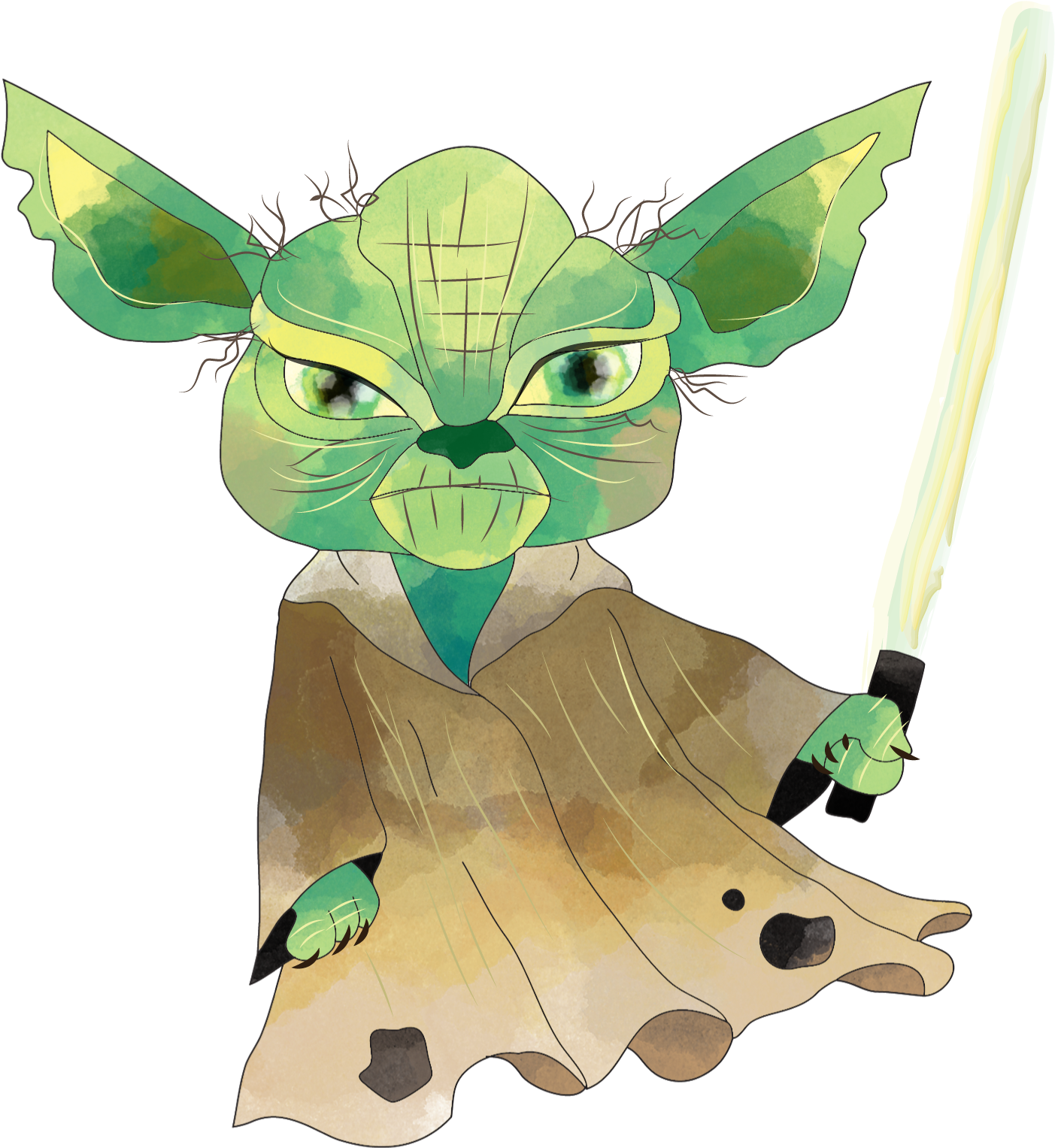 Yoda_with_ Lightsaber_ Illustration.png PNG