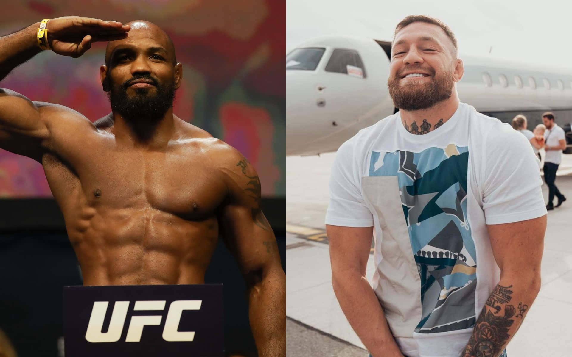 Yoel Romero And Conor McGregor With Airplane Collage Wallpaper