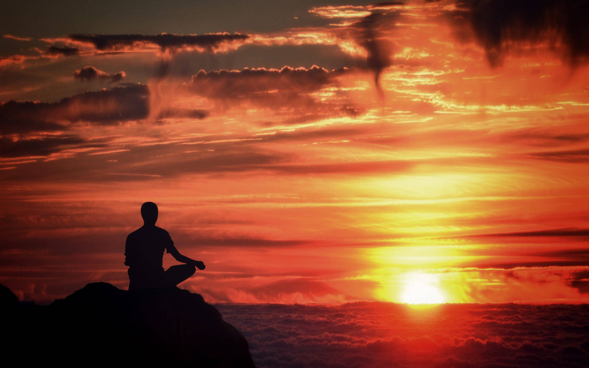 Yoga Meditation With Sunset View Wallpaper