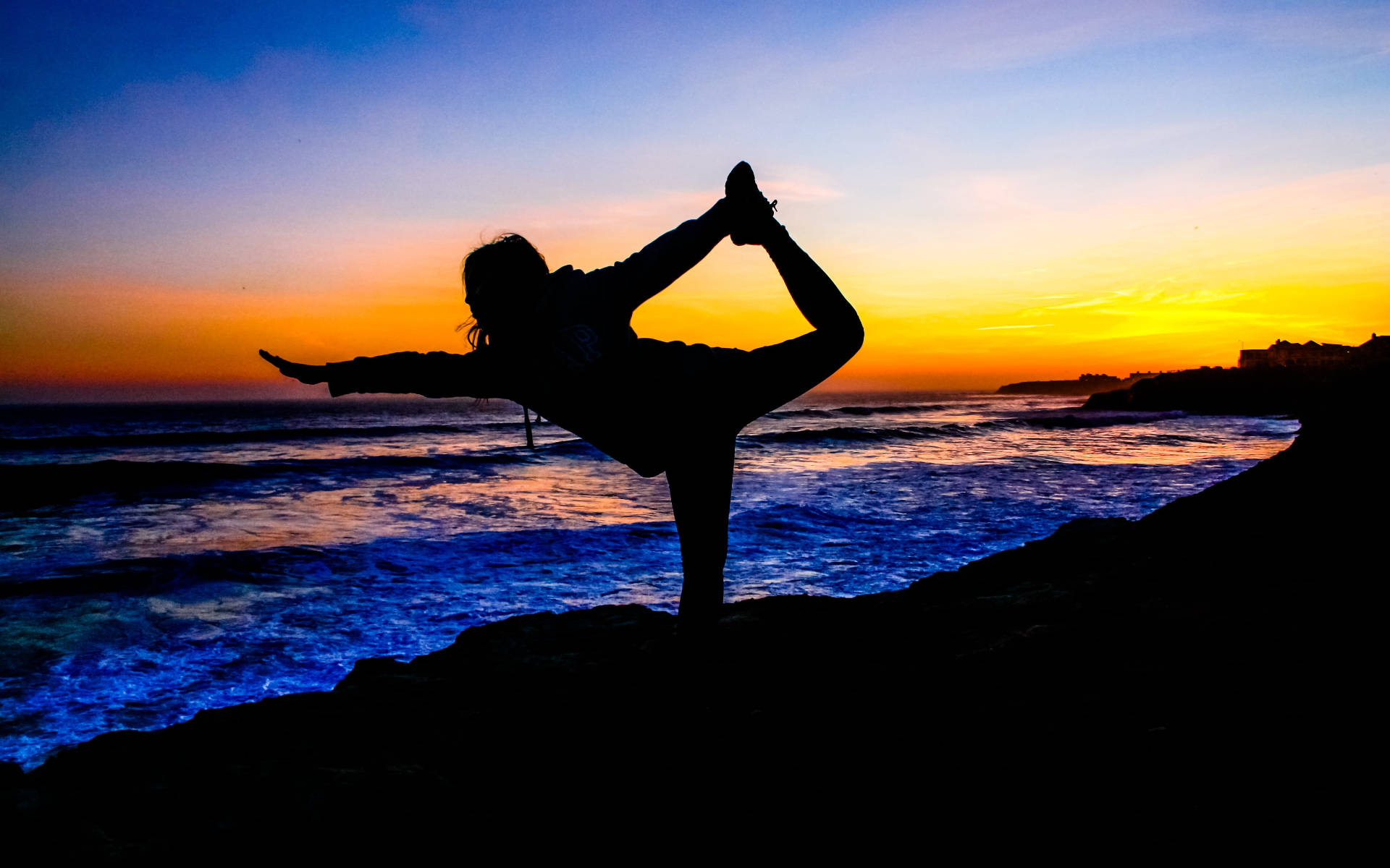 Yoga Pose Near Beach Wallpaper