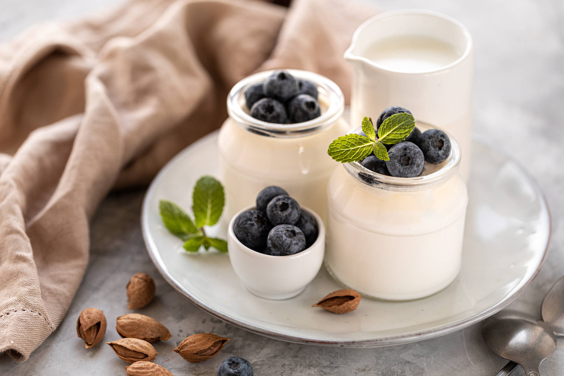 Yogurt Blueberries And Nuts Wallpaper