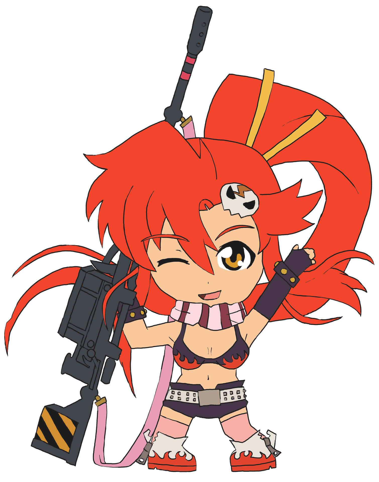 Stunning artwork of Yoko Littner in her iconic outfit with a fiery background. Wallpaper