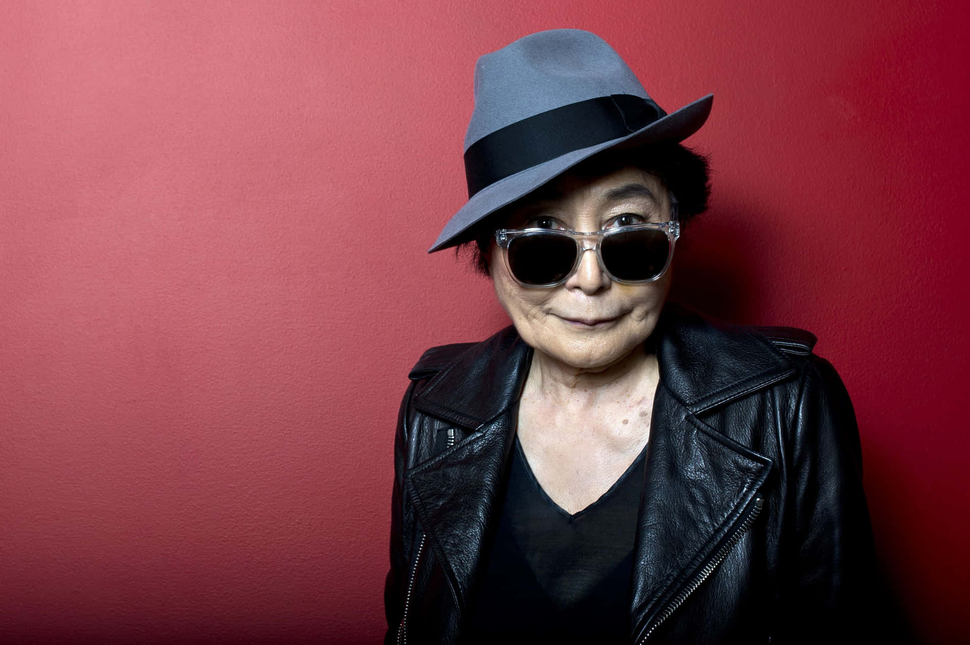 Yoko Ono Hat Red Background Wallpaper