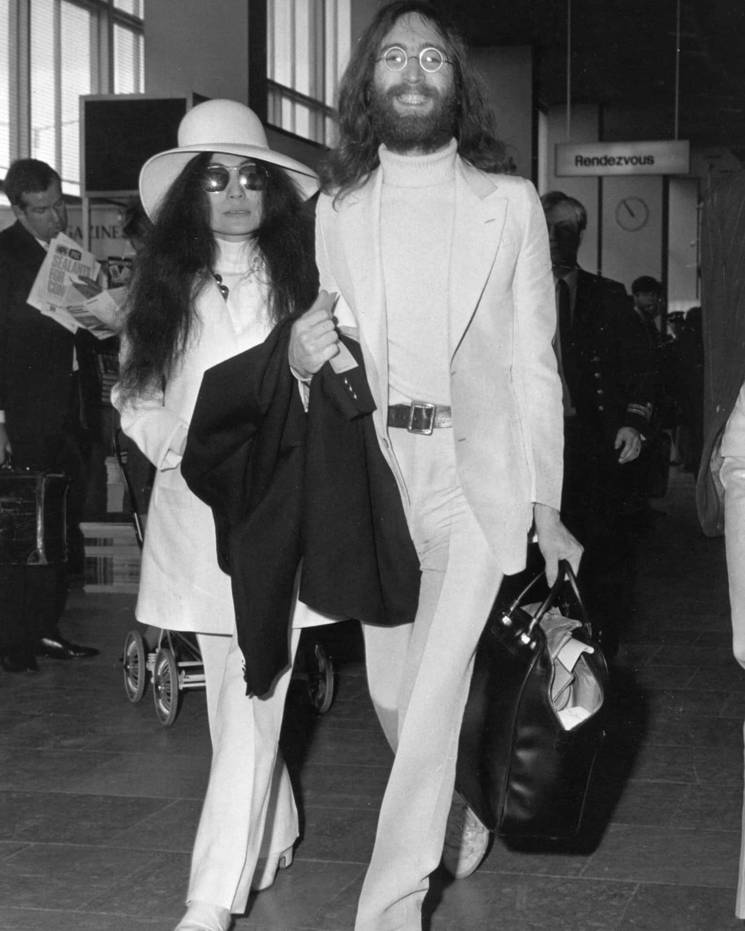 Yoko Ono John White Walking Clothes Wallpaper