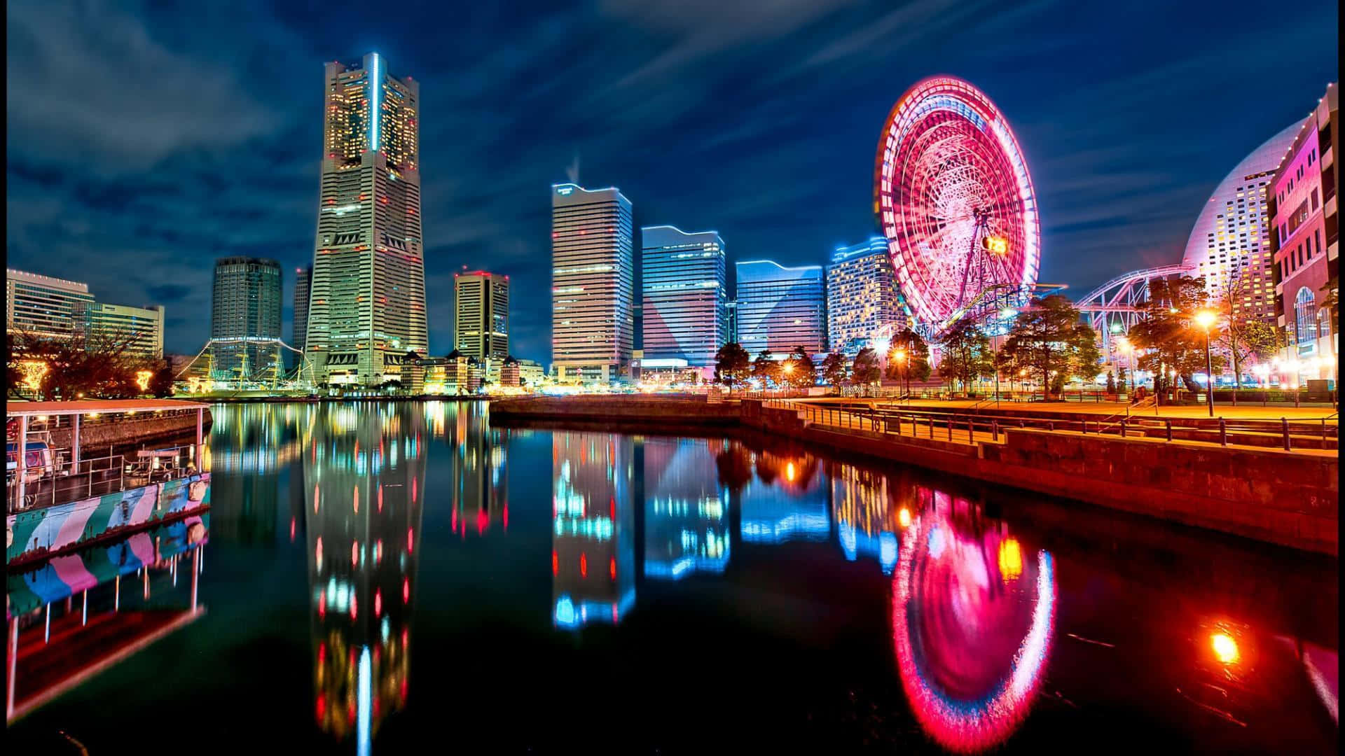 Yokohama Skylineat Night Wallpaper
