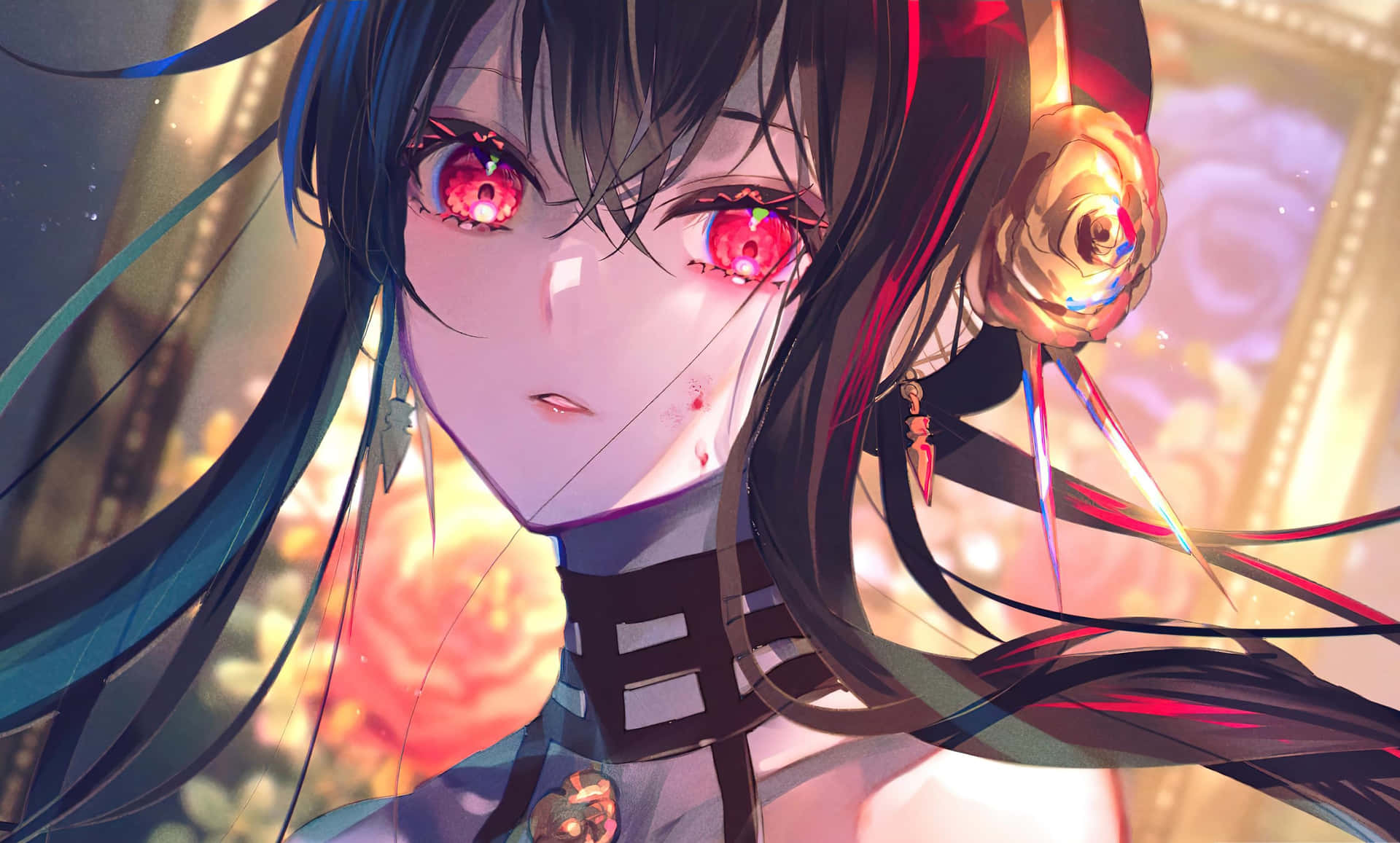 A Girl With Long Hair And Red Eyes Wallpaper