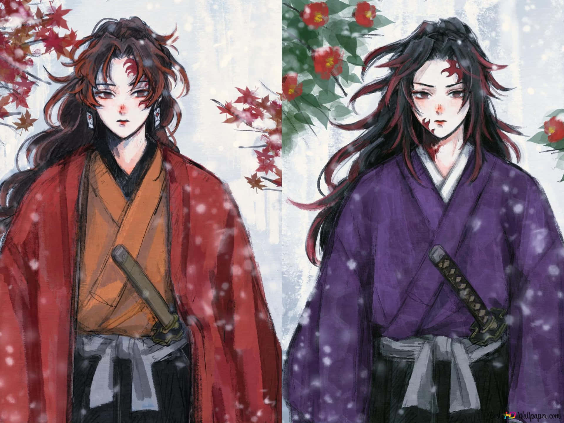 Zweianime-charaktere In Kimono Und Kimono Wallpaper
