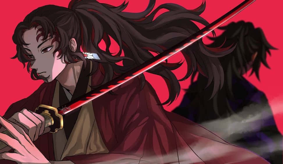 Den intense, fokuserede blik af Yoriichi Tsugikuni, mægtig sværdkæmper og Demon Slayer. Wallpaper