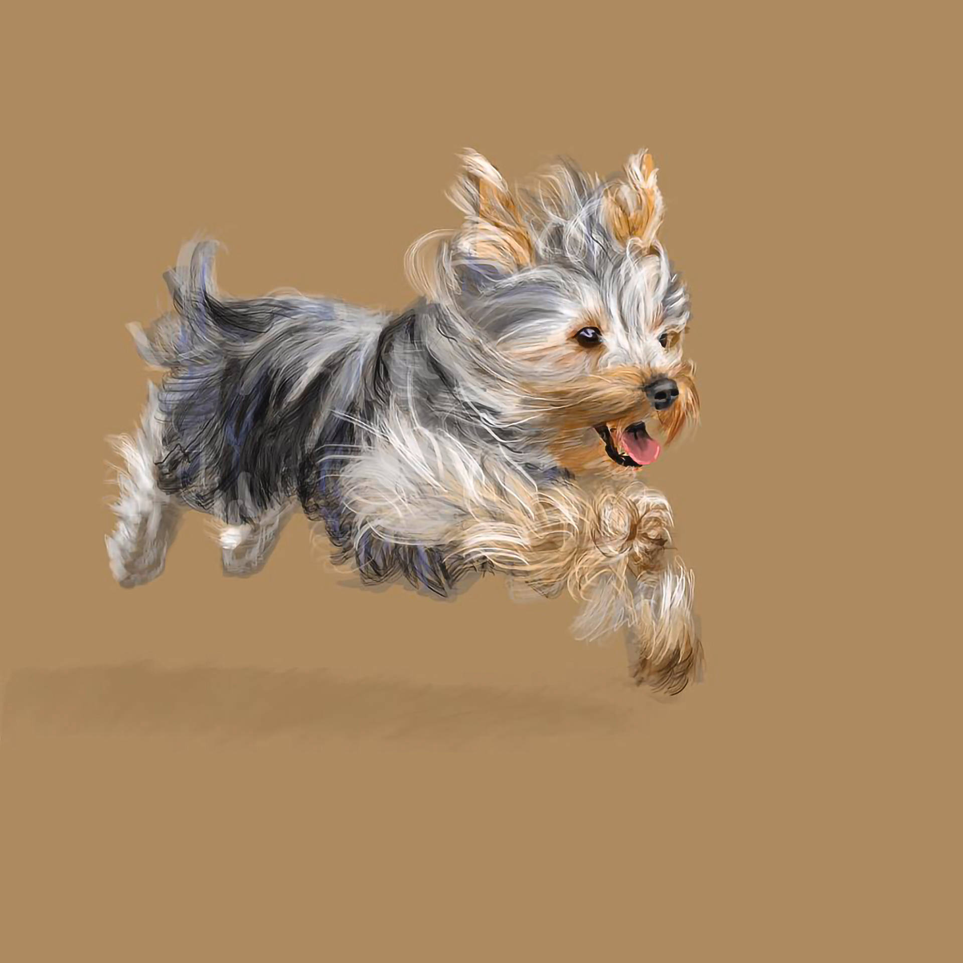 Yorkie Puppy Mid-jump Painting Wallpaper
