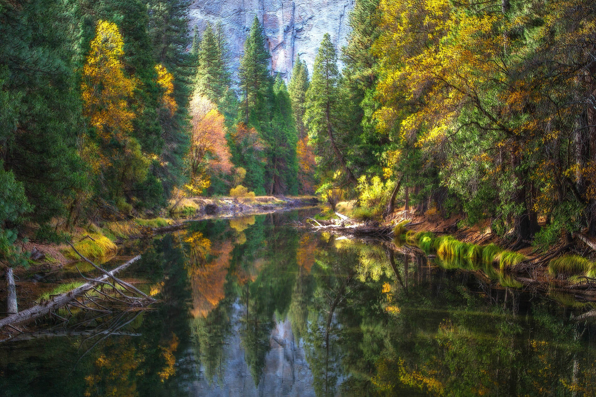 Yosemite National Park Flodscene Tapet: Wallpaper
