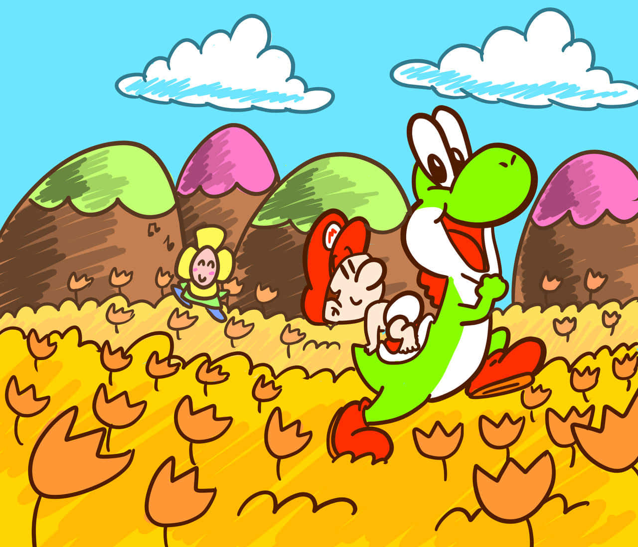 Yoshi En Baby Mario Avontuur Achtergrond