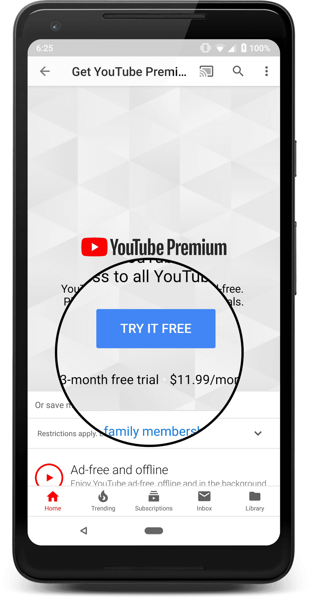 You Tube Premium Trial Offer Smartphone Screen PNG