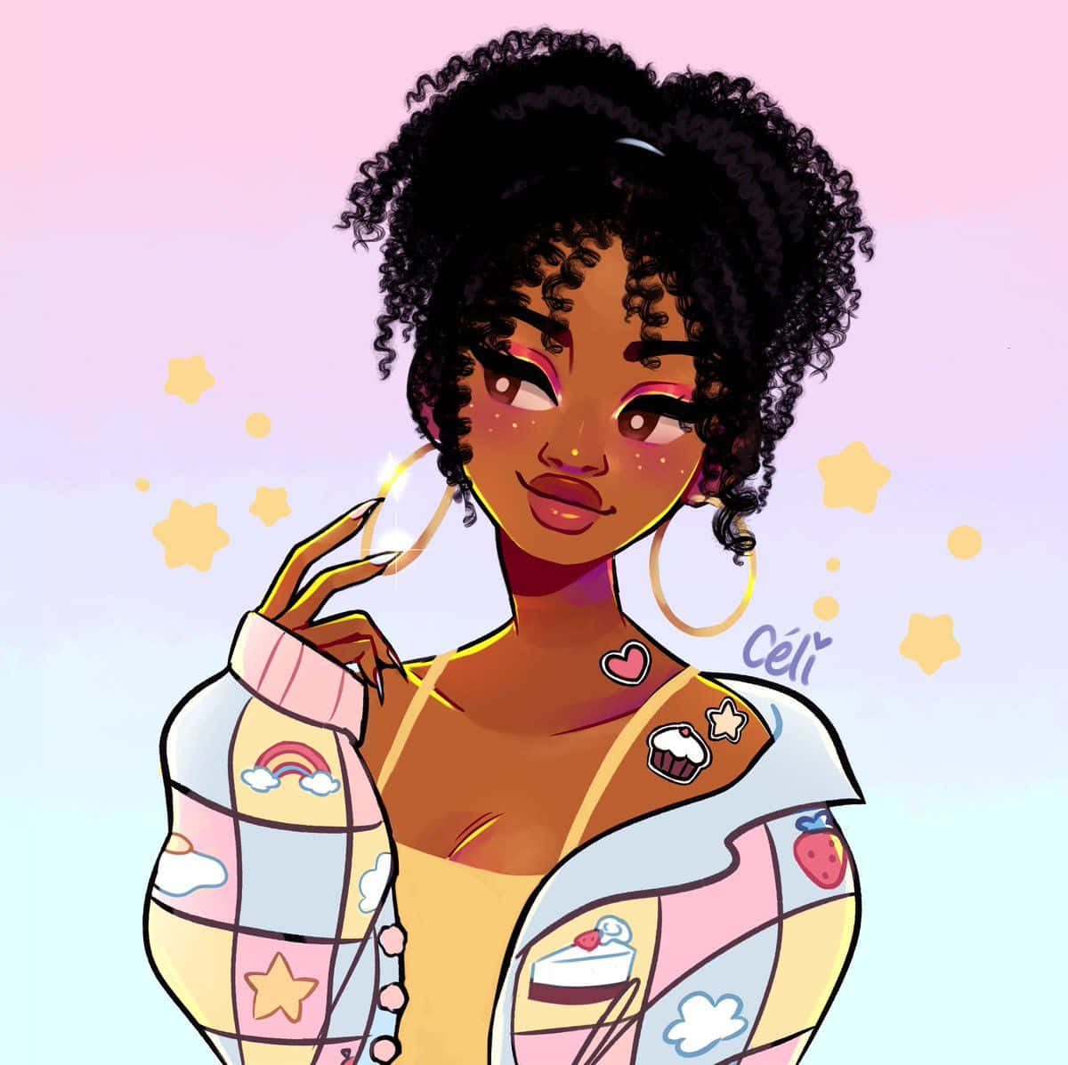 Young Black Woman Afro Hair Digital Art Wallpaper