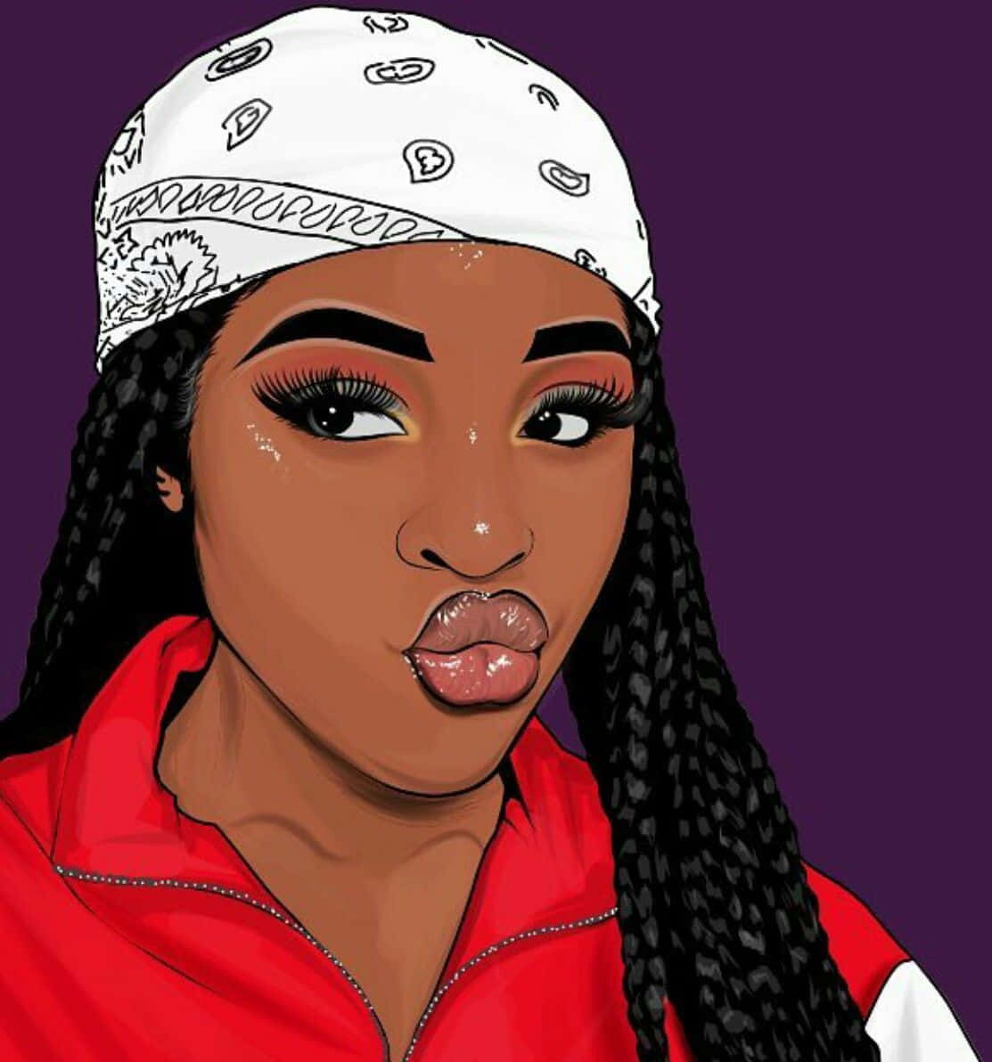 Young Black Woman Bandana Selfie Digital Artwork Wallpaper