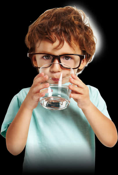 Young Boy Drinking Water Glasses Distortion PNG