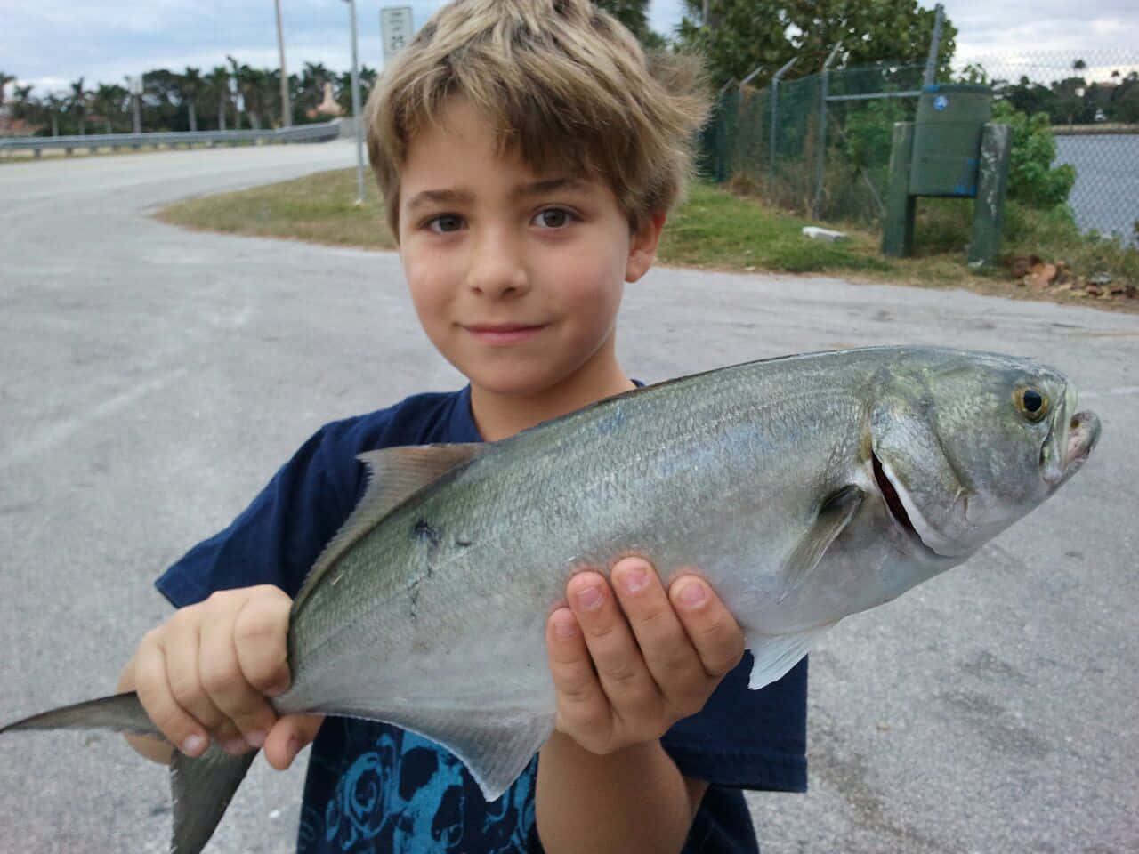 Young Boy Holding Bluefish Catch Wallpaper