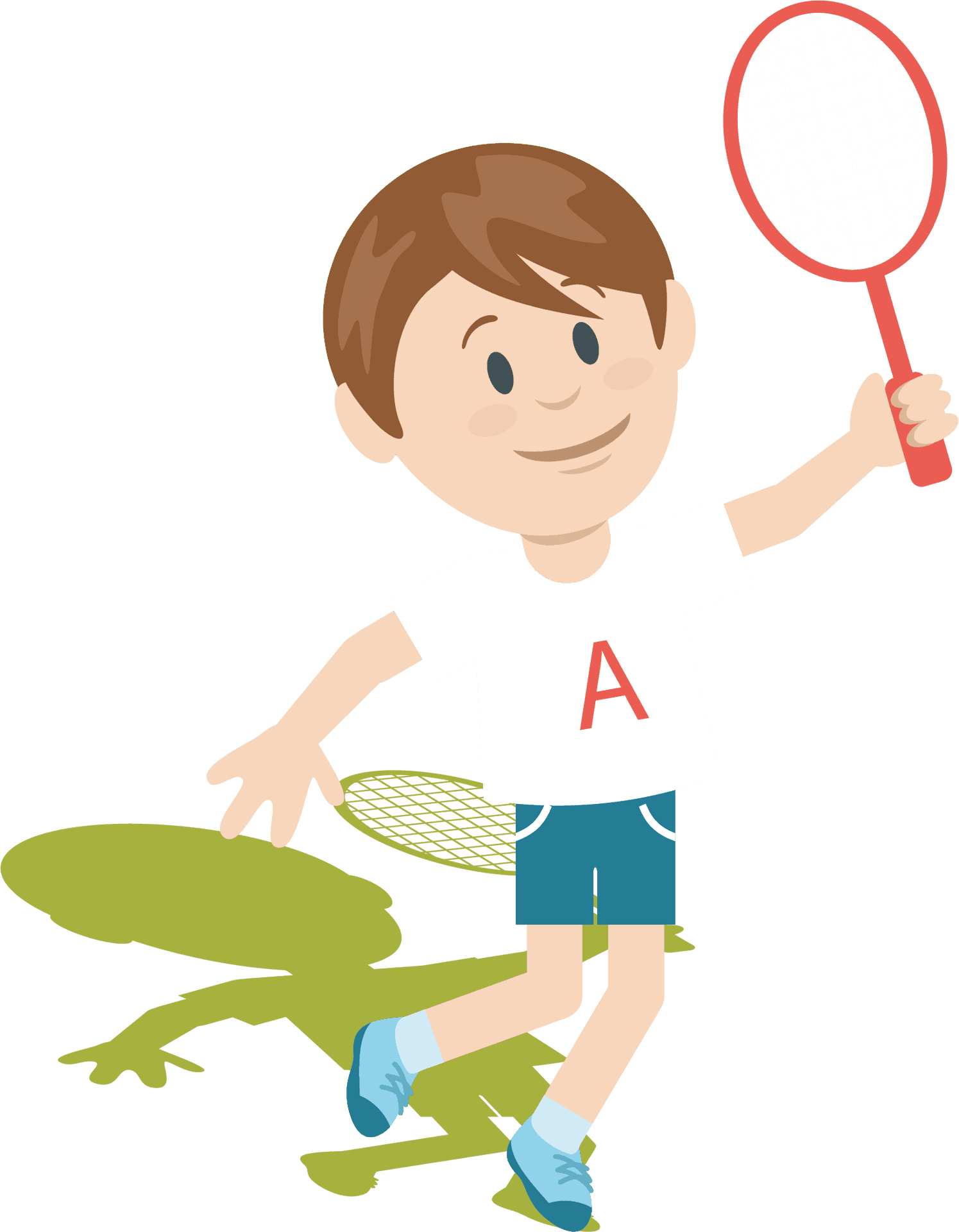 Young Boy Playing Badminton Cartoon PNG