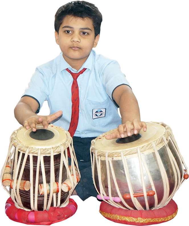 Young Boy Playing Tabla PNG