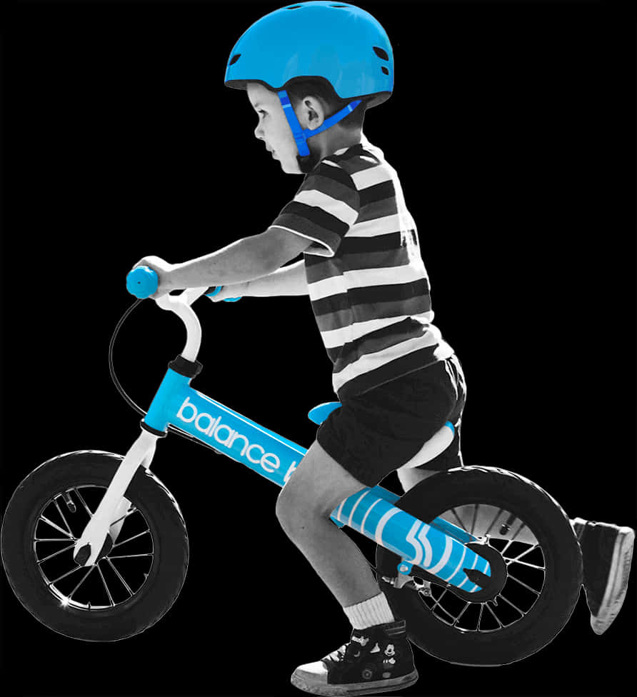 Young Boy Riding Balance Bike PNG