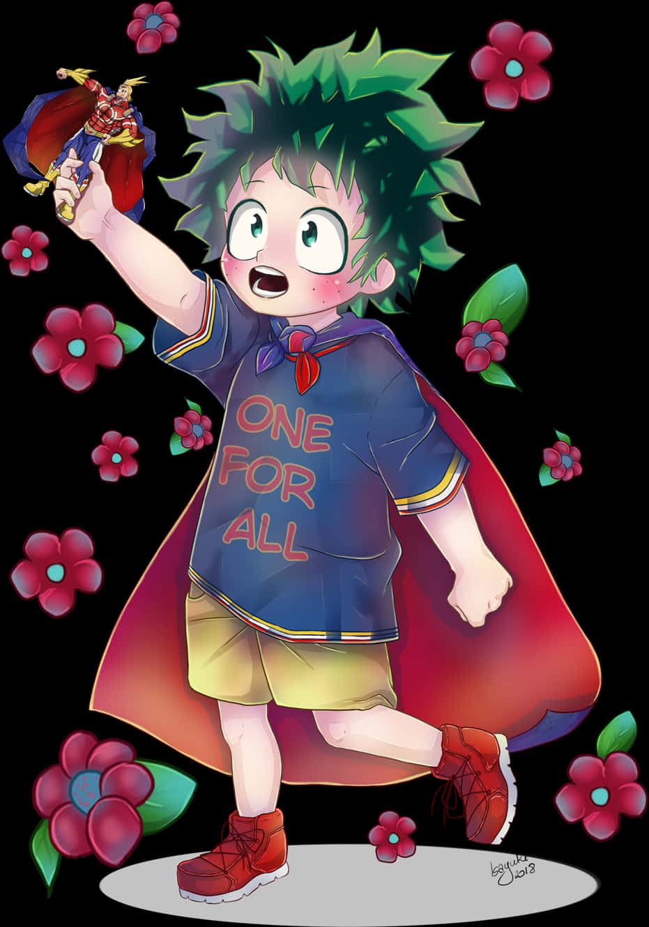 Young Deku Holding All Might Figure PNG