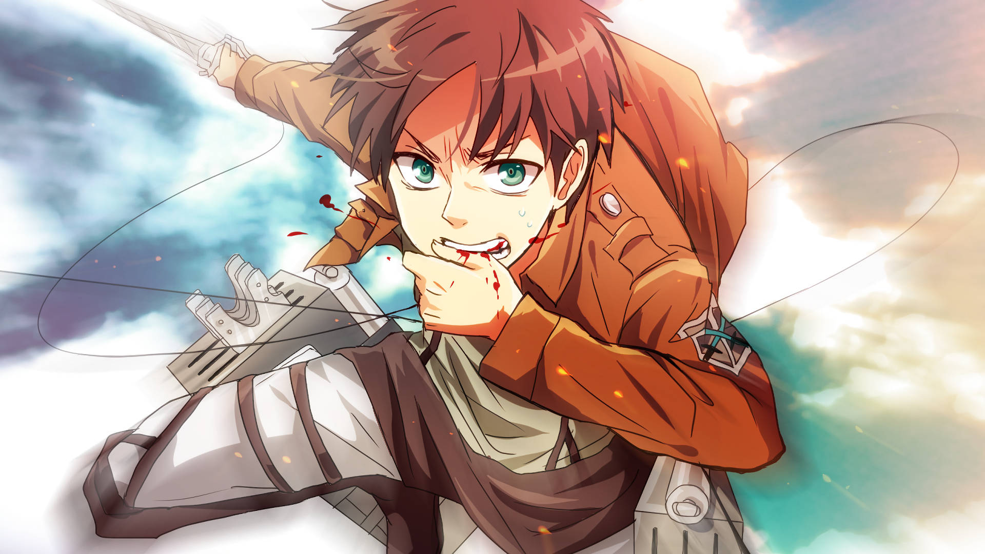 Young Eren Yeager Biting His Hand Wallpaper