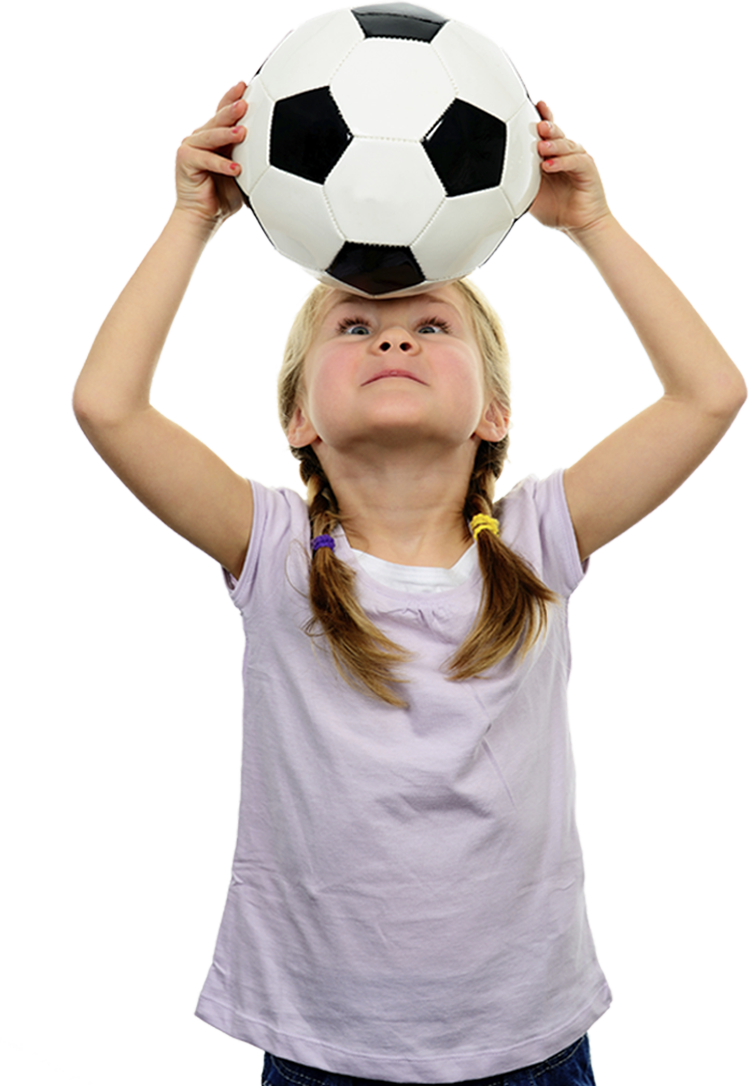 Young Girl Balancing Soccer Ballon Head PNG