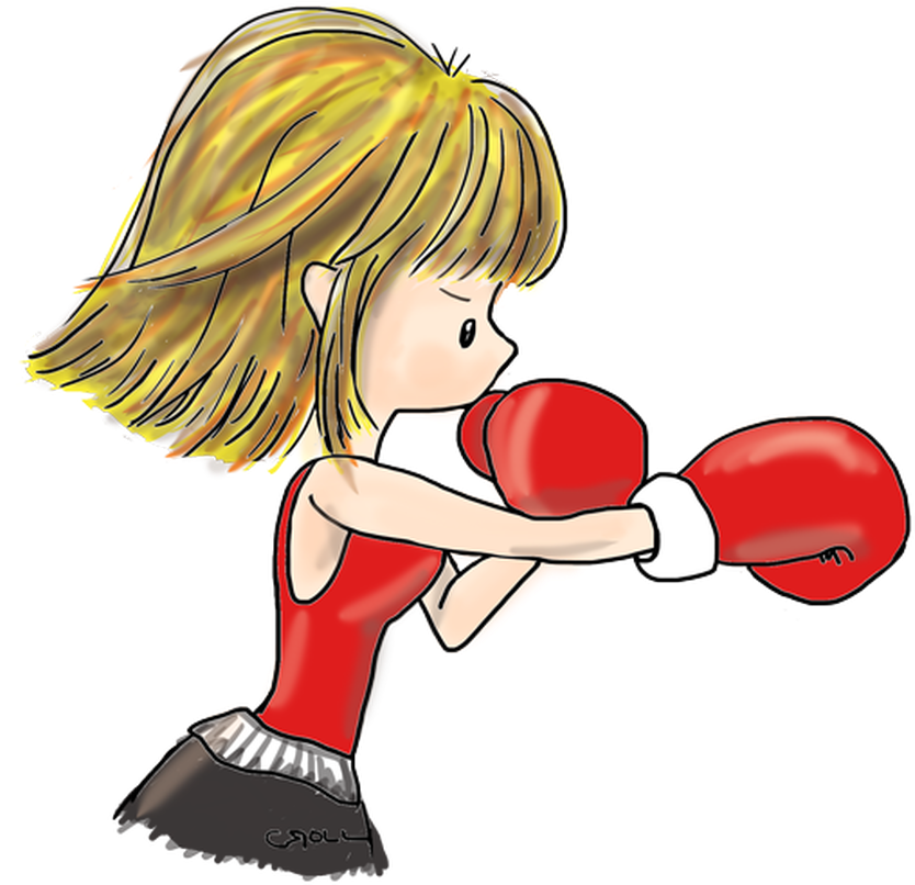 Young Girl Boxing Cartoon PNG