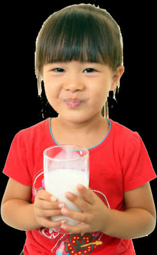 Young Girl Holding Milk Glass PNG