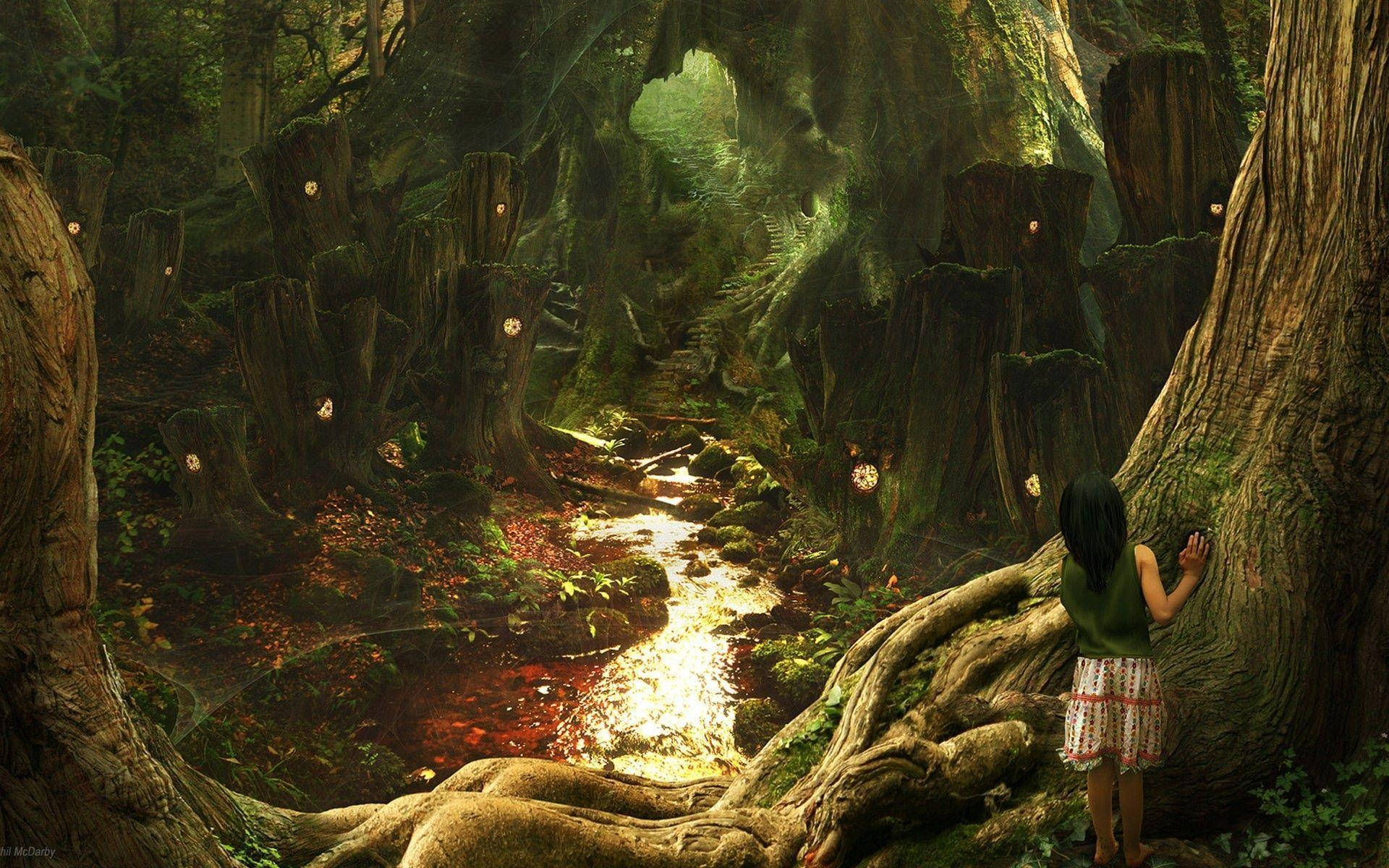 Young Girl In An Enchanted Forest Wallpaper