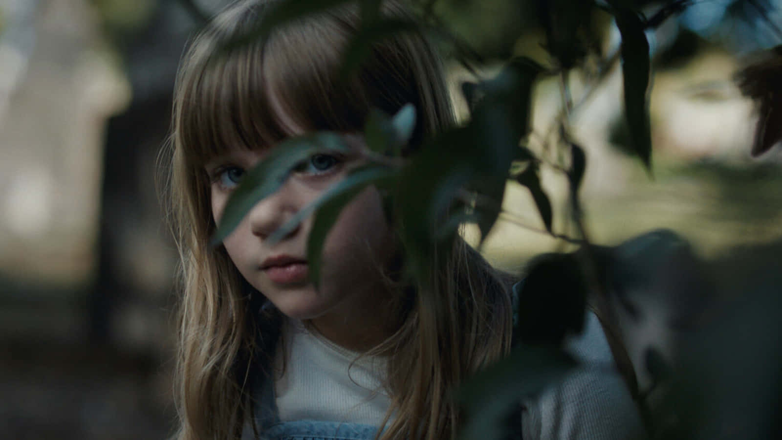 Young Girl Peering Through Leaves Wallpaper