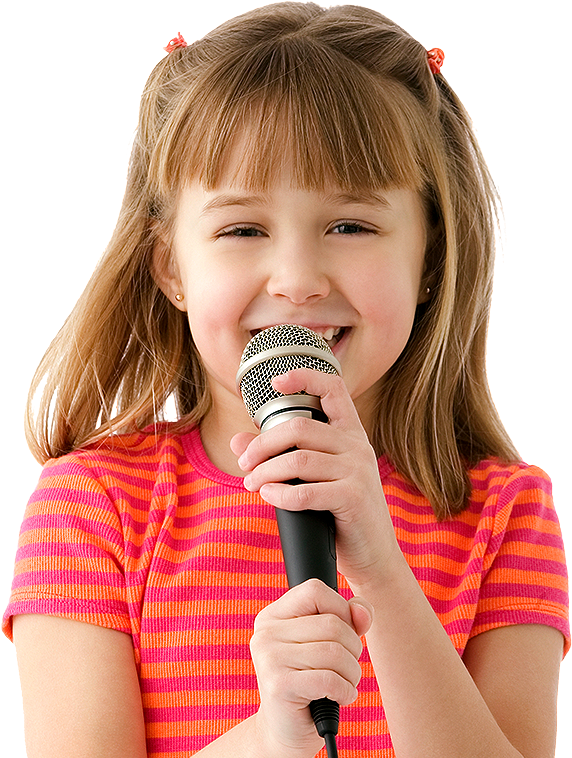 Young Girl Singing Into Microphone PNG