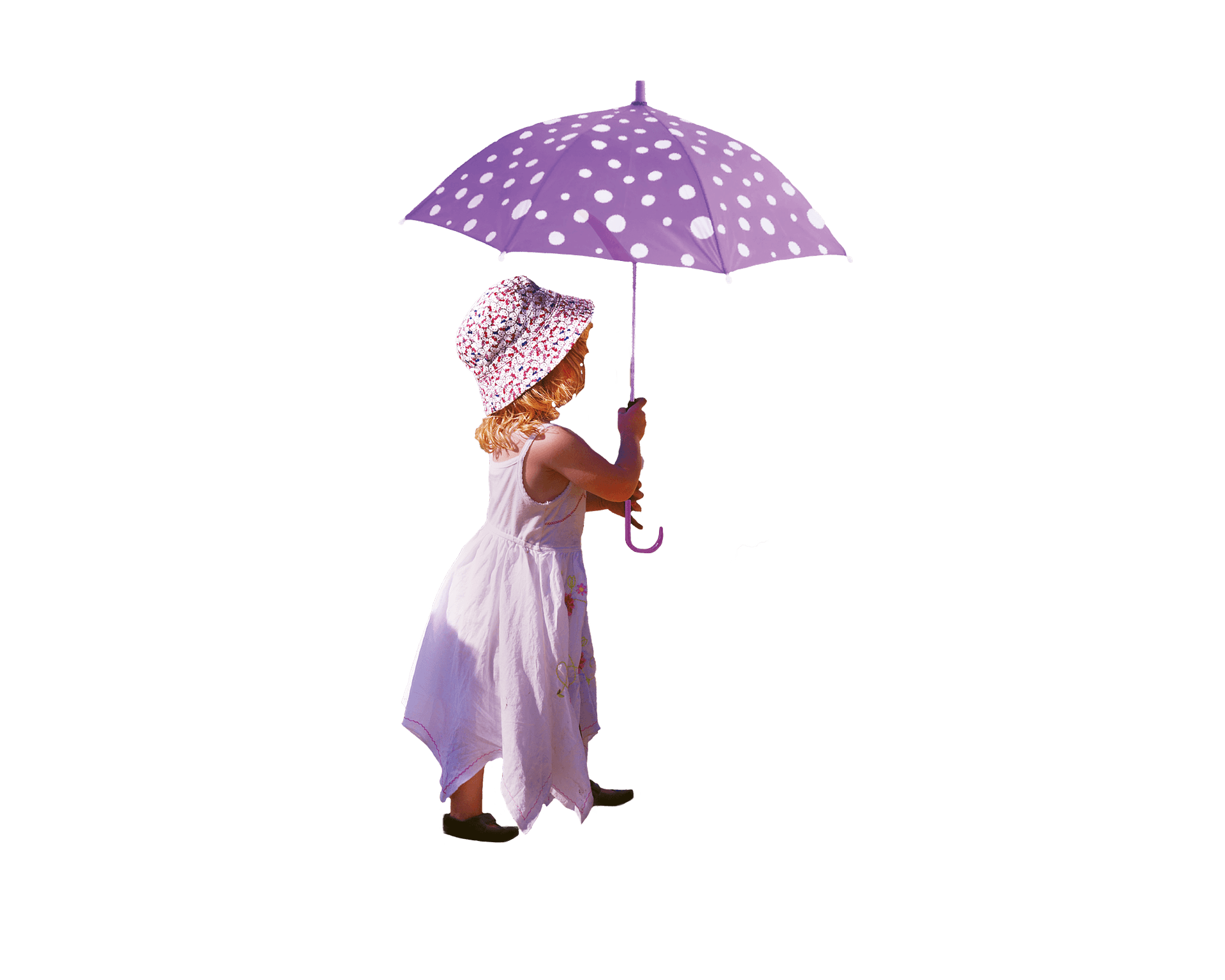 Young Girl With Polka Dot Umbrella PNG