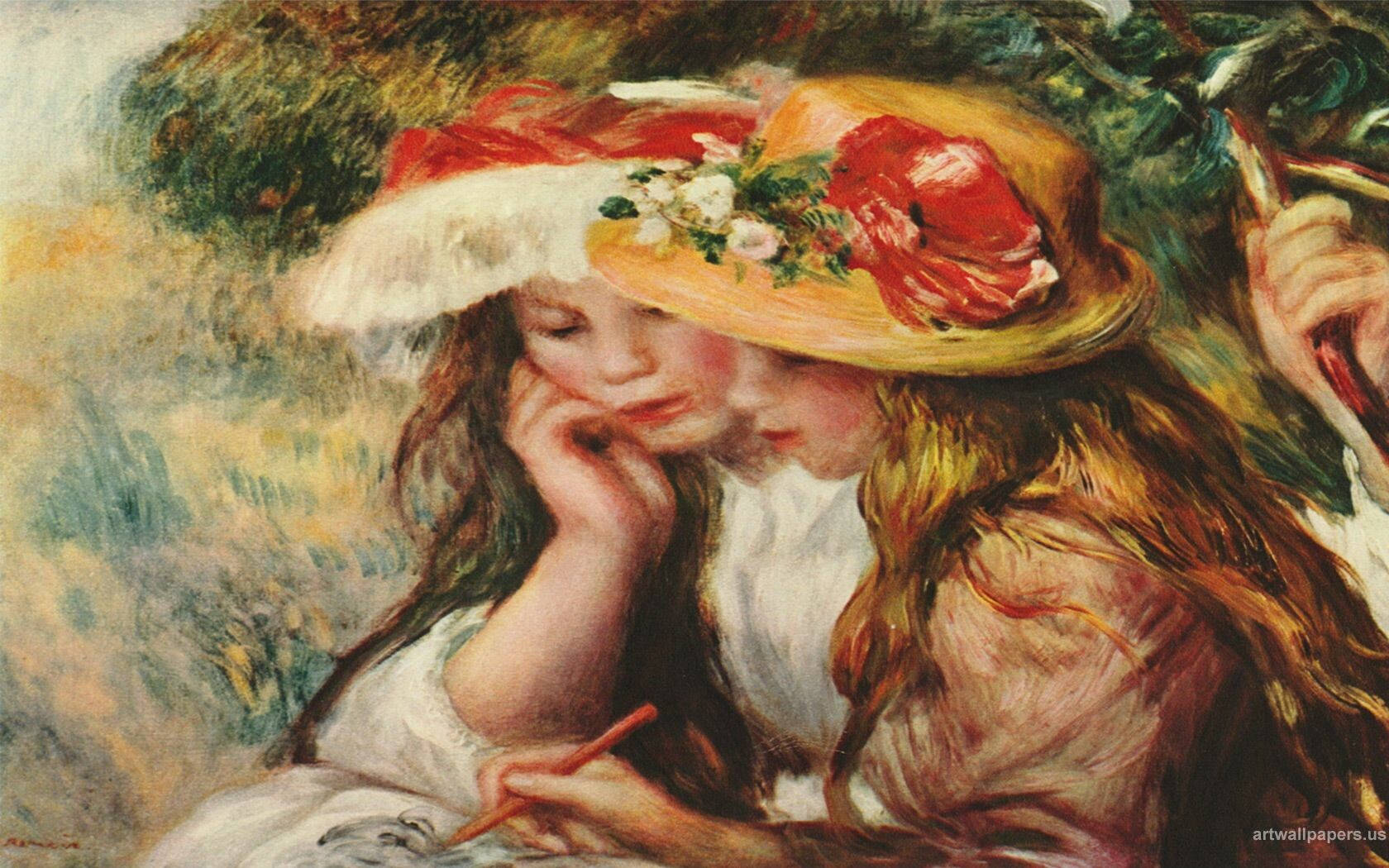 Unge Piger Med En Hat Af Renoir Wallpaper