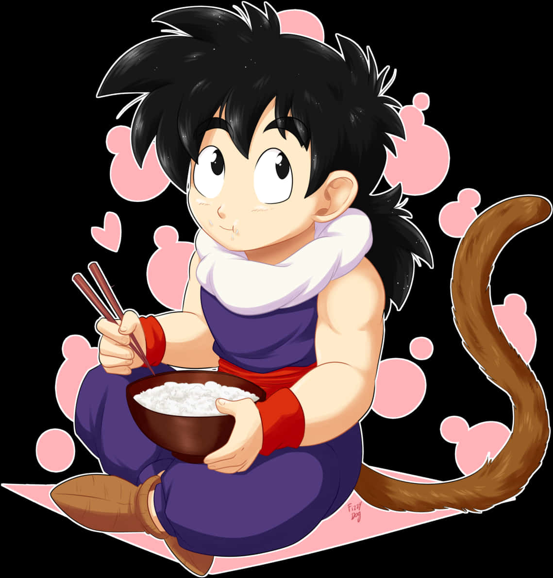 Young Goku Eating Rice Dragon Ball PNG