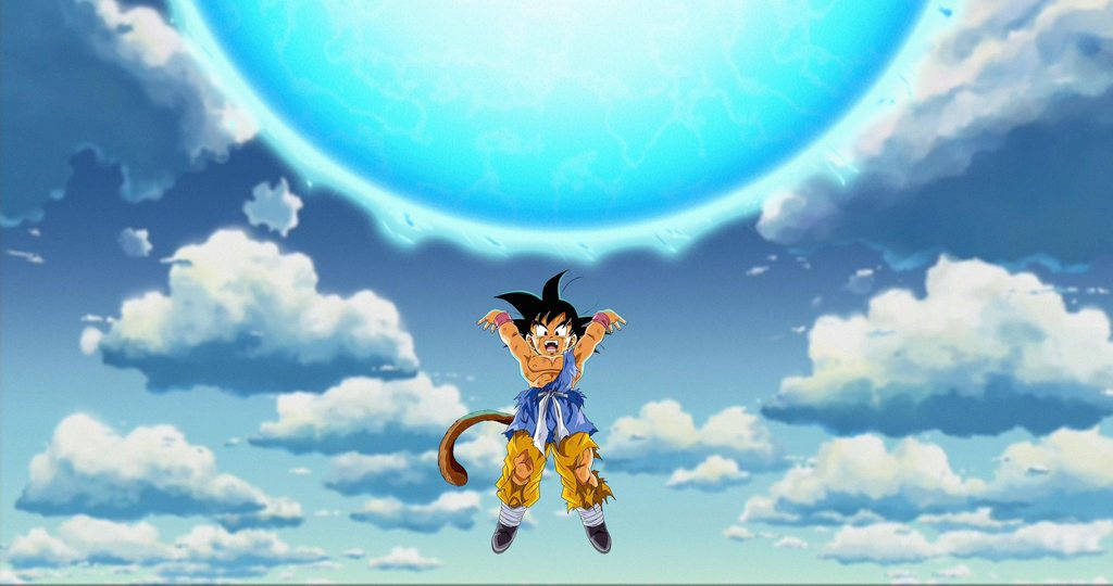 Giovane Goku Con Una Bomba Spirituale Incandescente Sfondo