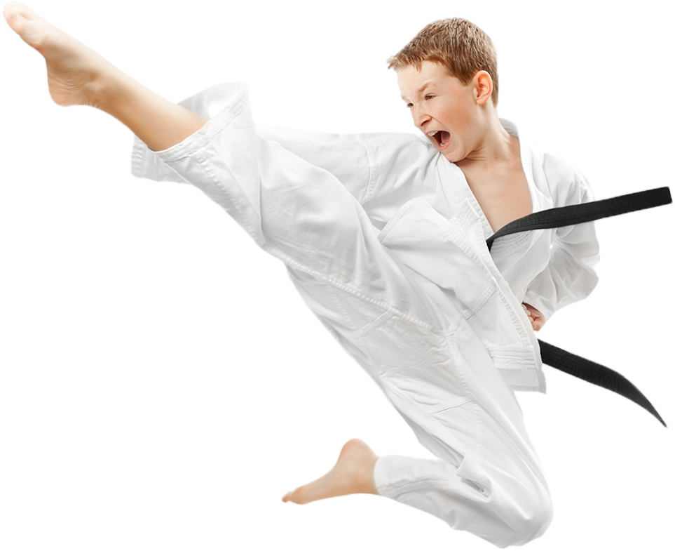Young Karate Kid Performing High Kick PNG