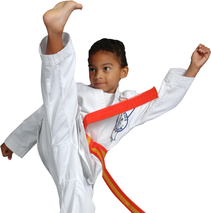 Young Karate Kid Performing High Kick PNG