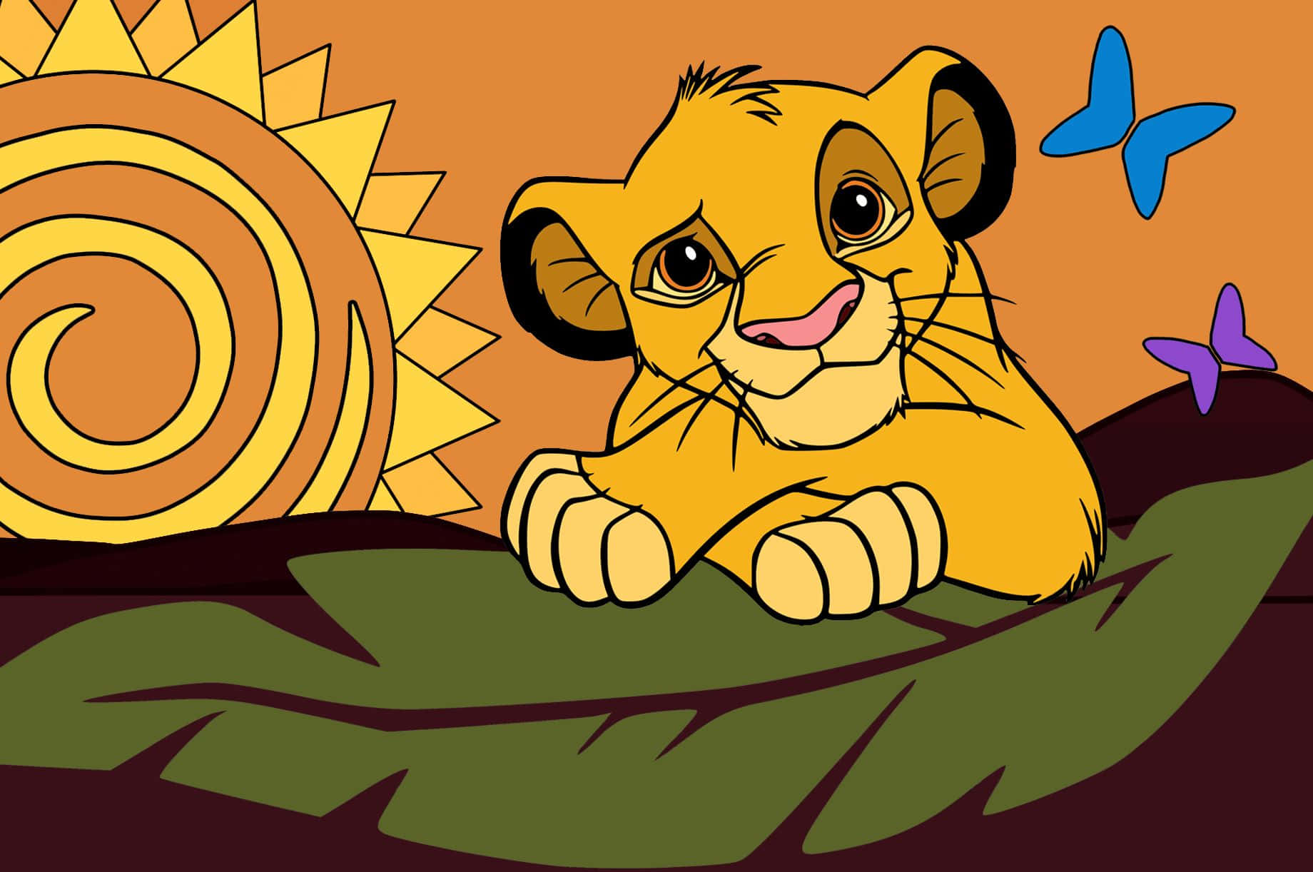 Young Lion Cub Sunrise Scene Wallpaper