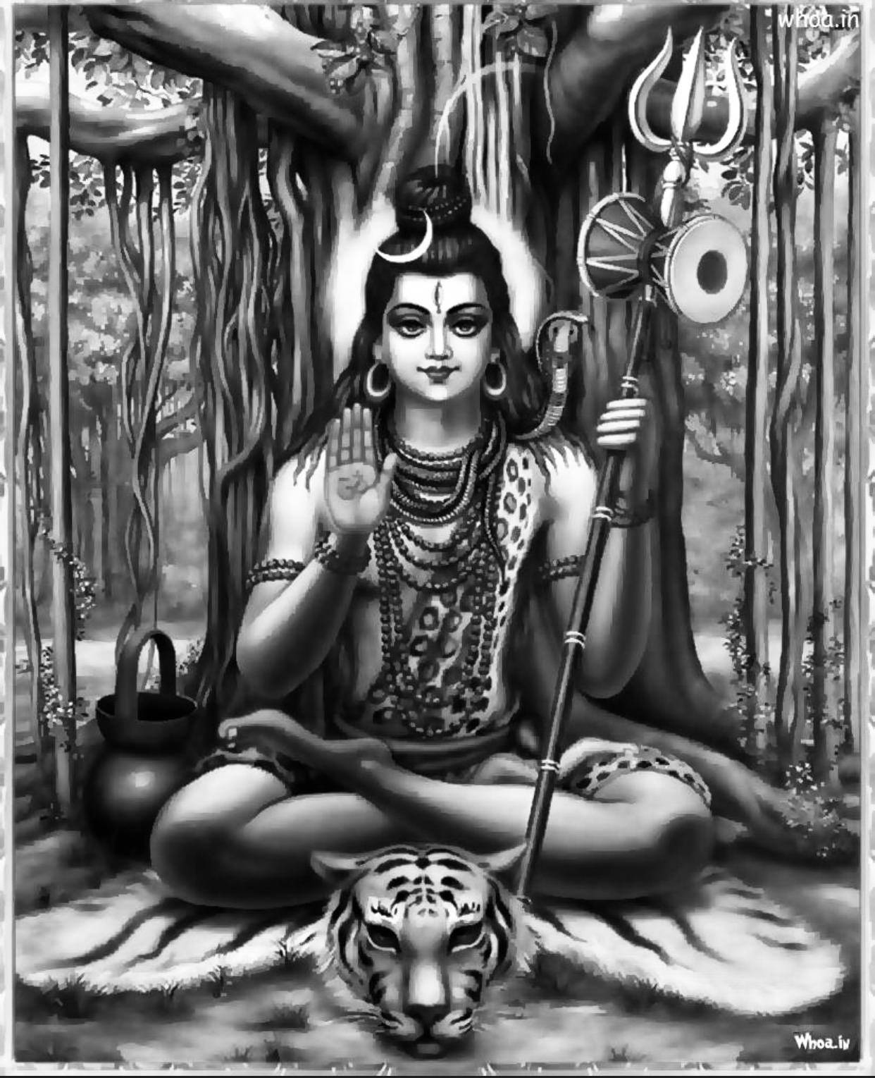 Young Lord Shiva B&W Wallpaper