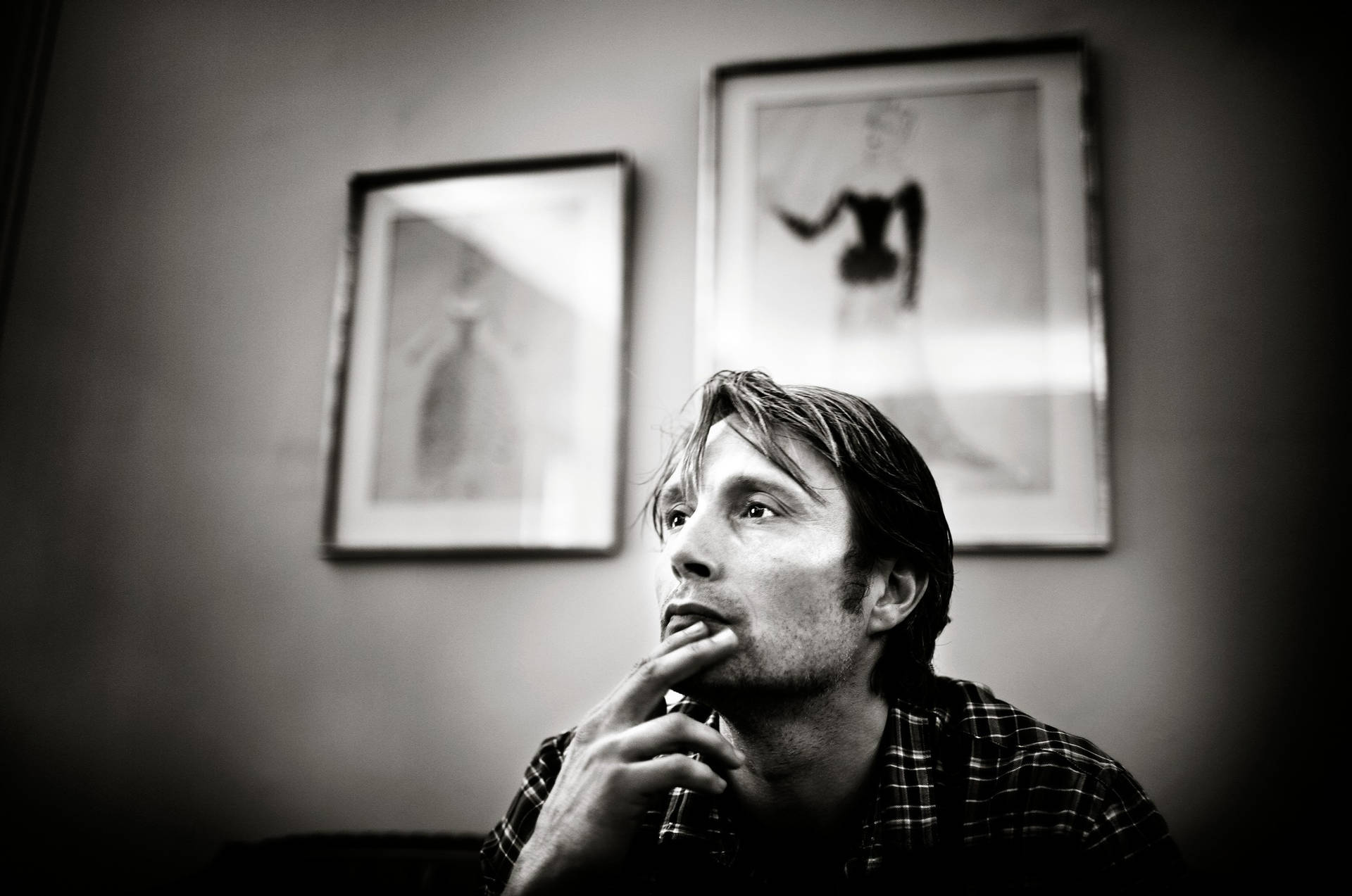Young Mads Mikkelsen Grayscale