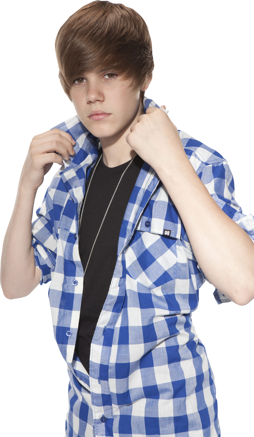 Young Male Celebrity Blue Plaid Shirt PNG