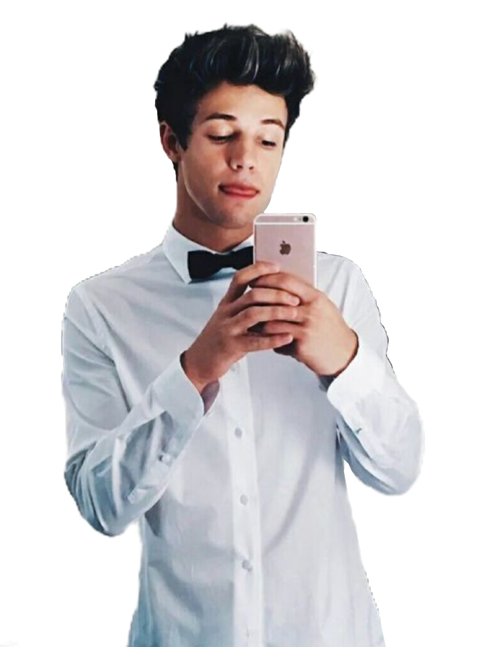 Young Manin Bow Tie Using Smartphone PNG
