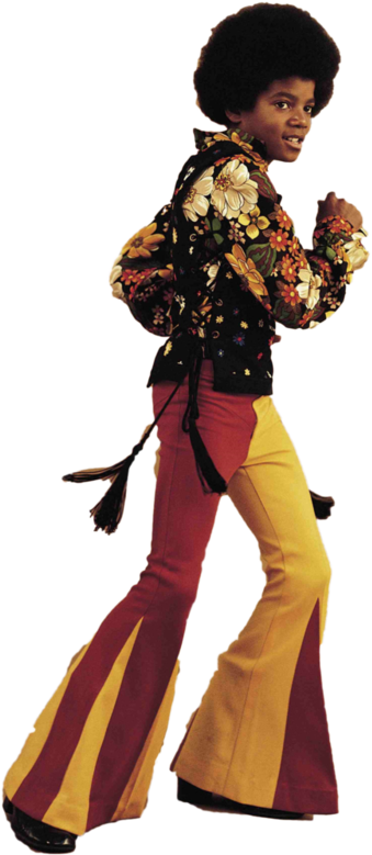 Young Michael Jackson Floral Shirt Bell Bottoms PNG