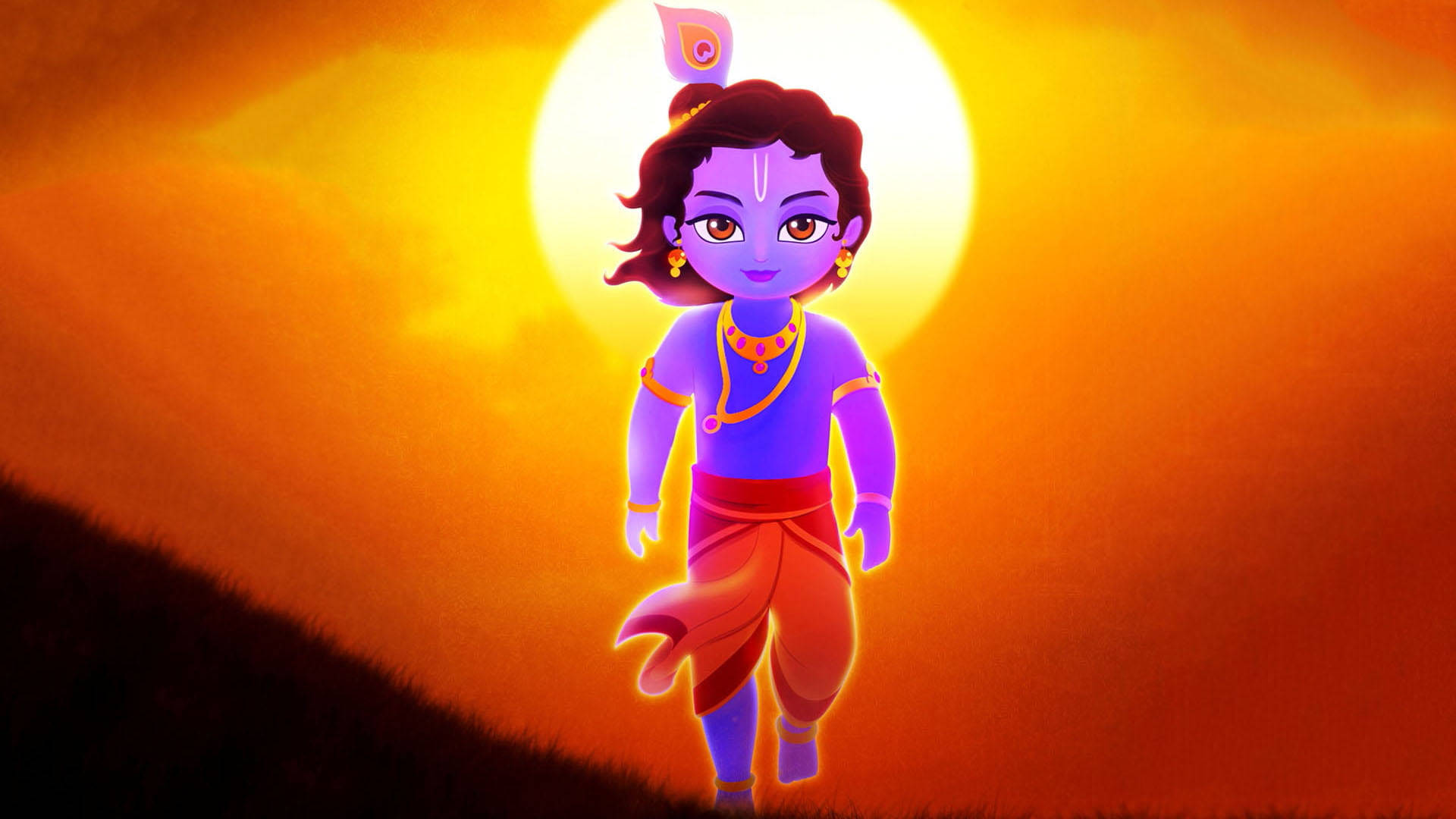 Young Shri Krishna Against Sunset Wallpaper