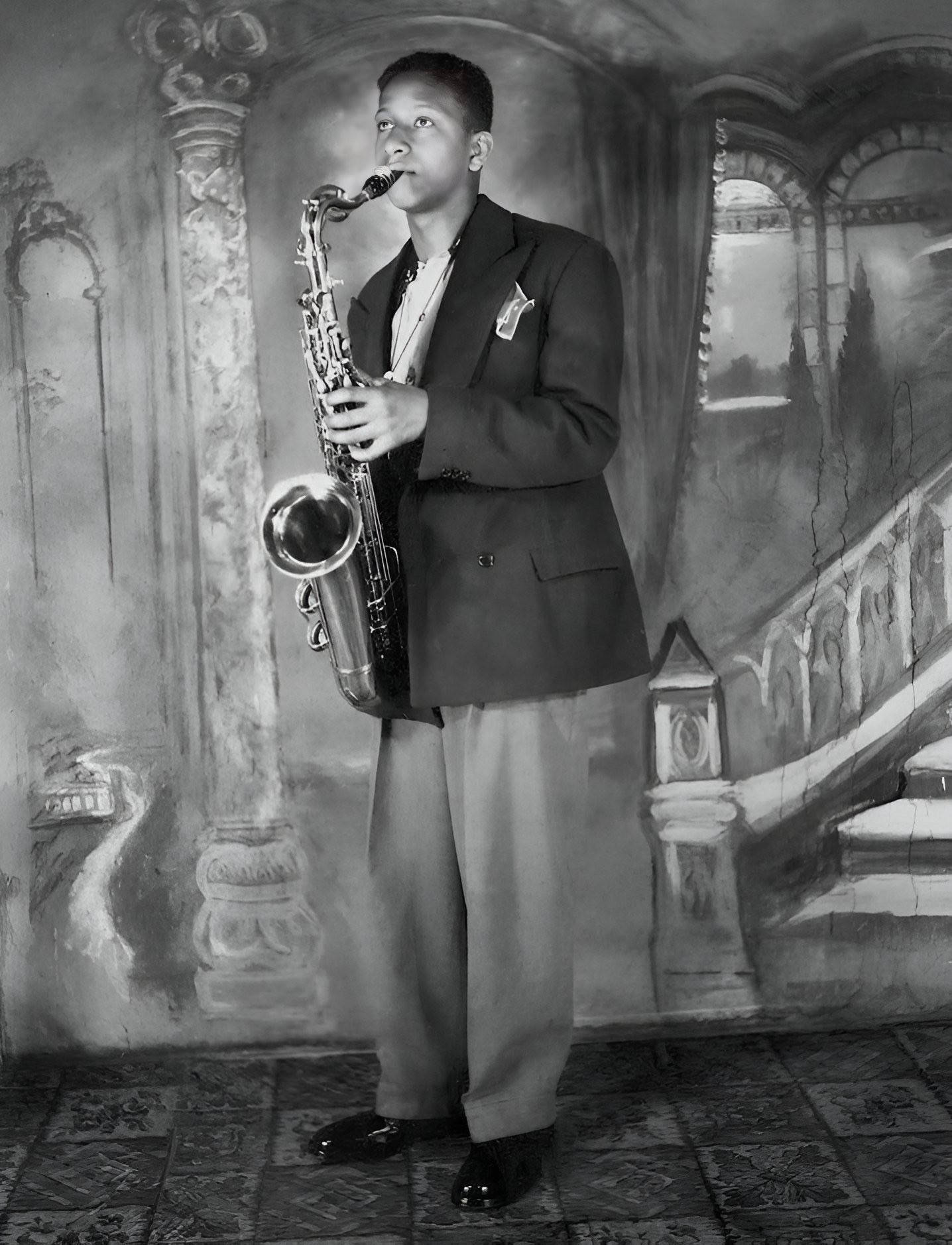 Young Sonny Rollins Playing The Saxophone Wallpaper
